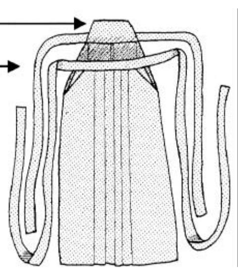 Labelled diagram of hakama parts — koshiita, maedare, heri, and himo cords