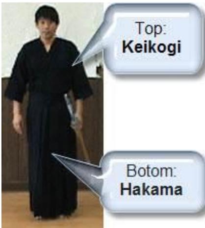 Navy blue and white kendo keikogi and hakama — traditional colour choices for beginners