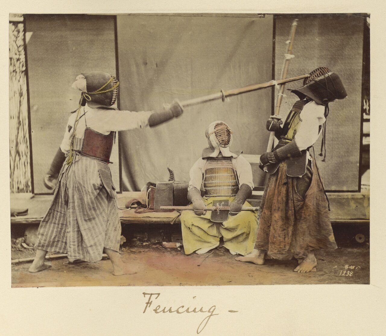 Kendo practice in Japan, 1873 — woodblock print by Shinichi Suzuki